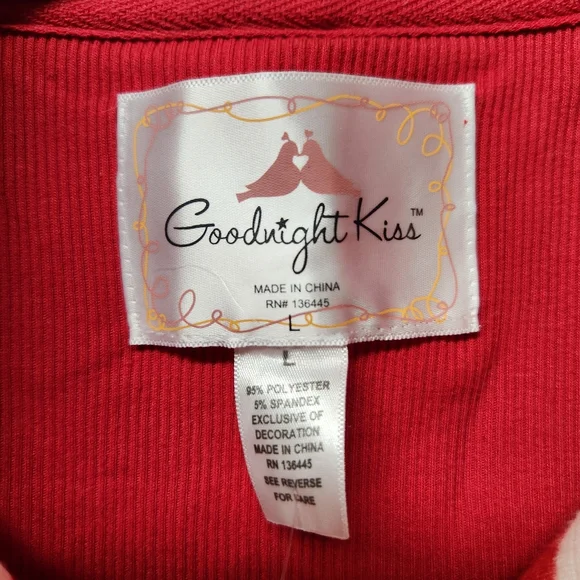 1pc Goodnight Kiss Super Soft Red White Stripe Pajamas Size Large New - Picture 3 of 7